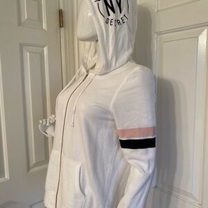 Victoria's Secret White Zippered Hoodie with logo SZ small